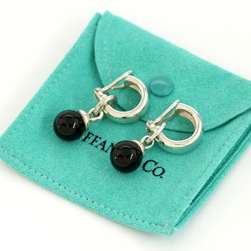 LIKE NEW, RARE!!  Tiffany & Co Silver Onyx Fascination Clip On Earrings